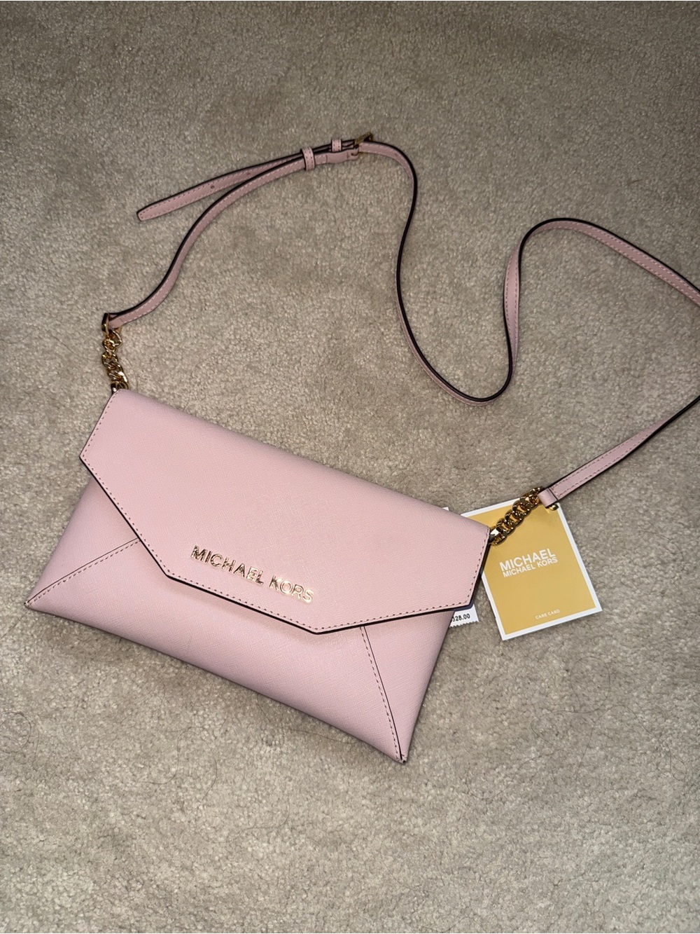 NWT JetSet Michael Kors Light Pink Leather Envelope Crossbody with Gold Hardware